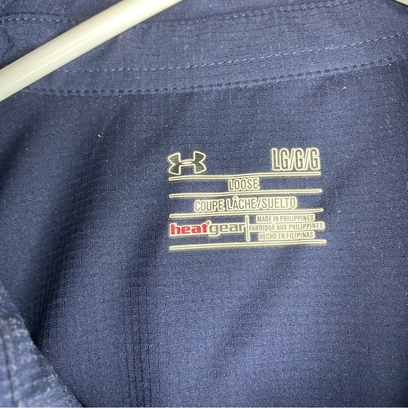 Under Armour Relaxed Long Sleeve Button Navy Heatgear White Logo Work Shirt L - Picture 5 of 9